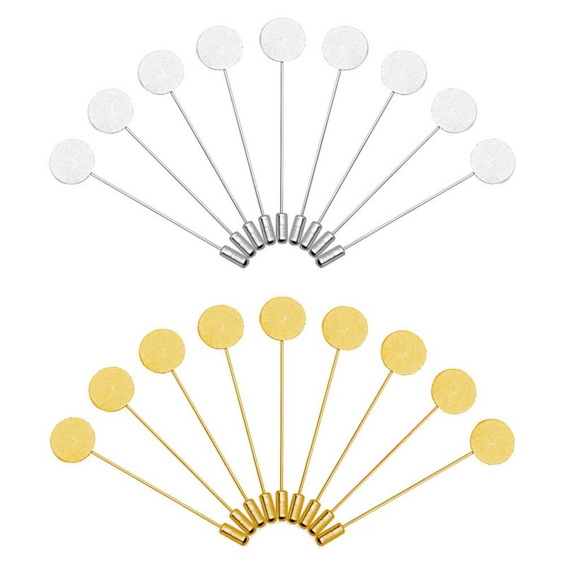 Oubaka 60Pcs Flat Round Tray Lapel Pin,Stainless Steel Safety Pins Stick Pins Brooch Pin Needle Suit Tie Hat pin Scarf Badge for DIY Costume Jewelry Making Accessories - Image 1